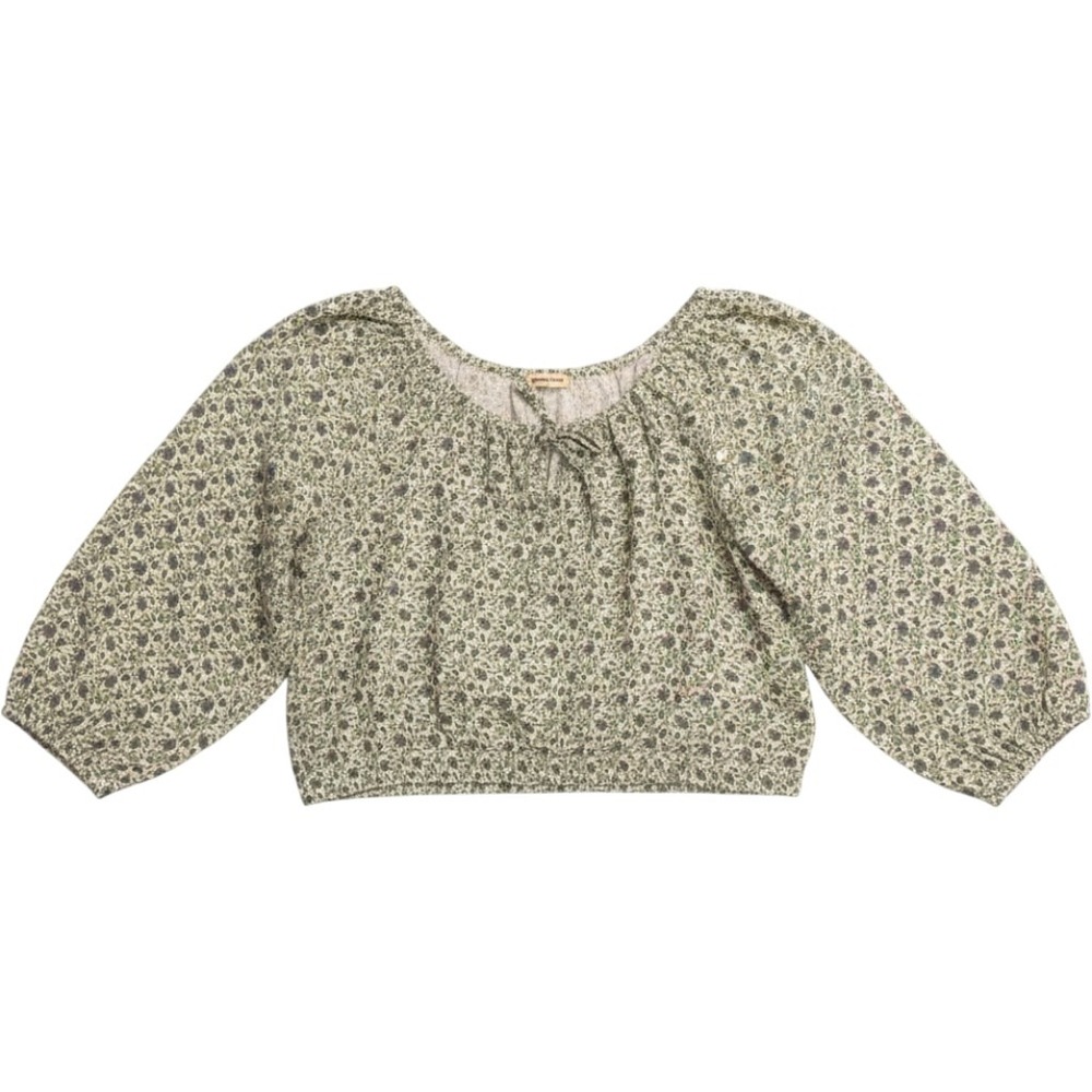 Marine Layer Floral Double Gauze Cropped Blouse Purple Green Puff Sleeve Top